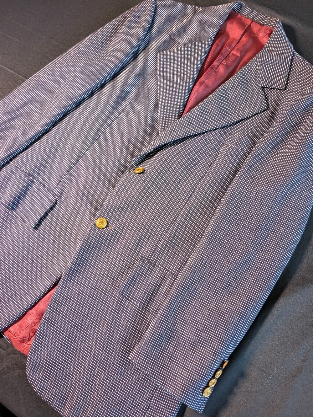 Vintage Pierre Cardin 1970s Navy Micro-Pattern Sport Coat 36R